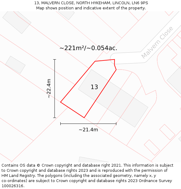 13, MALVERN CLOSE, NORTH HYKEHAM, LINCOLN, LN6 9PS: Plot and title map