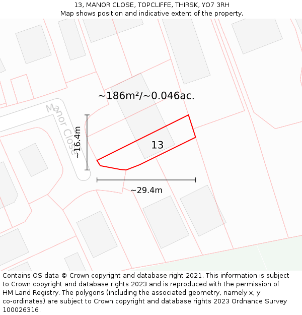 13, MANOR CLOSE, TOPCLIFFE, THIRSK, YO7 3RH: Plot and title map