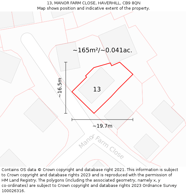 13, MANOR FARM CLOSE, HAVERHILL, CB9 8QN: Plot and title map