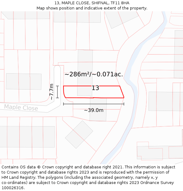 13, MAPLE CLOSE, SHIFNAL, TF11 8HA: Plot and title map