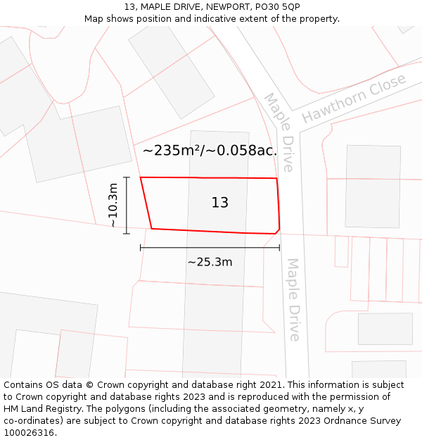 13, MAPLE DRIVE, NEWPORT, PO30 5QP: Plot and title map