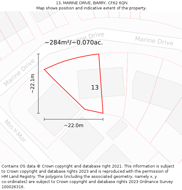 13, MARINE DRIVE, BARRY, CF62 6QN: Plot and title map