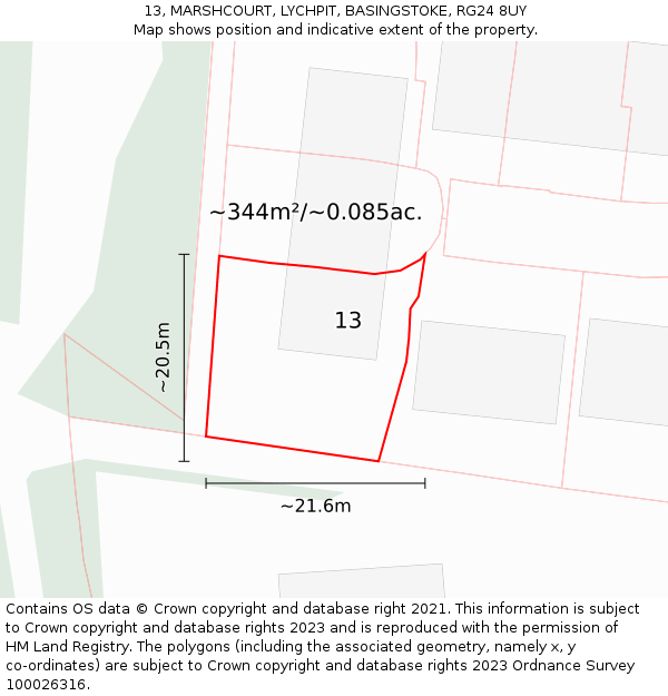 13, MARSHCOURT, LYCHPIT, BASINGSTOKE, RG24 8UY: Plot and title map