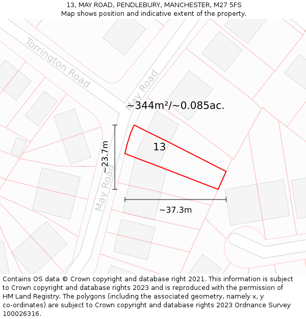 13, MAY ROAD, PENDLEBURY, MANCHESTER, M27 5FS: Plot and title map