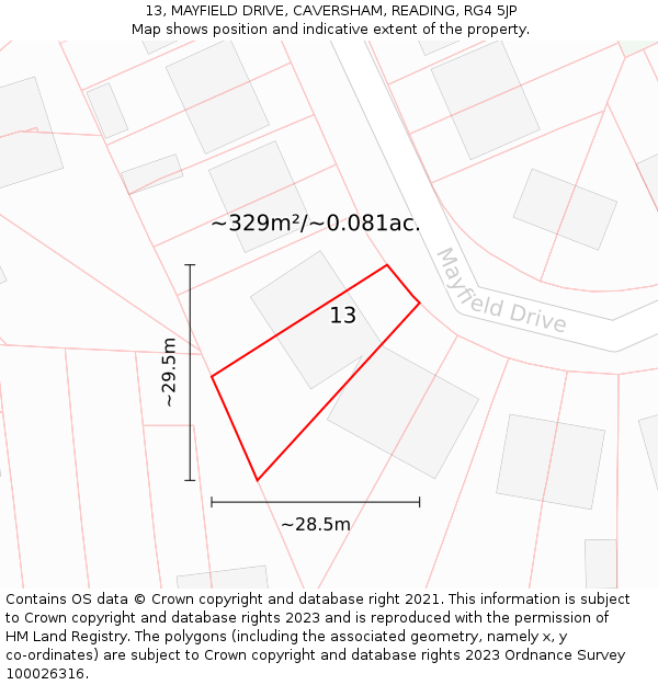 13, MAYFIELD DRIVE, CAVERSHAM, READING, RG4 5JP: Plot and title map