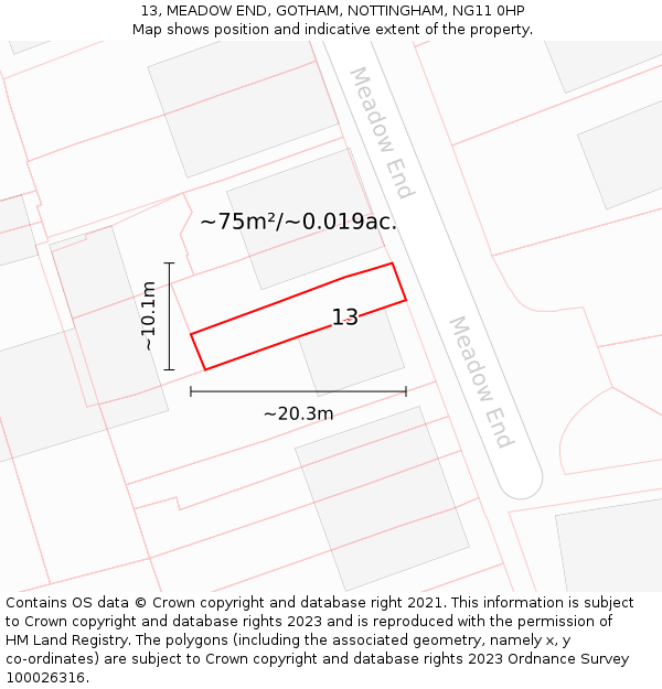 13, MEADOW END, GOTHAM, NOTTINGHAM, NG11 0HP: Plot and title map