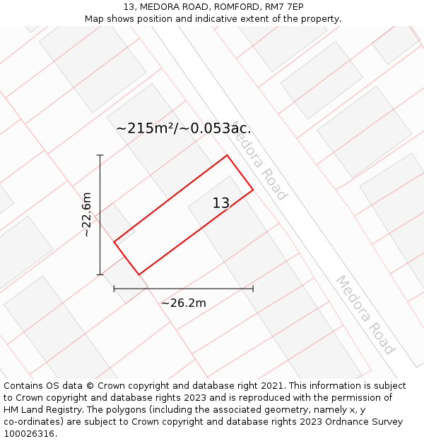 13, MEDORA ROAD, ROMFORD, RM7 7EP: Plot and title map