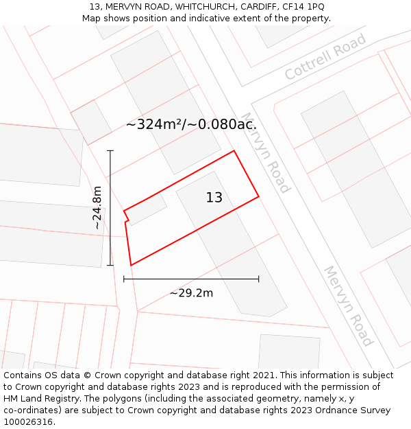 13, MERVYN ROAD, WHITCHURCH, CARDIFF, CF14 1PQ: Plot and title map