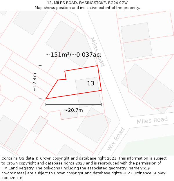 13, MILES ROAD, BASINGSTOKE, RG24 9ZW: Plot and title map