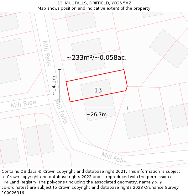 13, MILL FALLS, DRIFFIELD, YO25 5AZ: Plot and title map