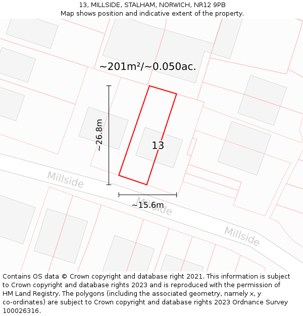13, MILLSIDE, STALHAM, NORWICH, NR12 9PB: Plot and title map