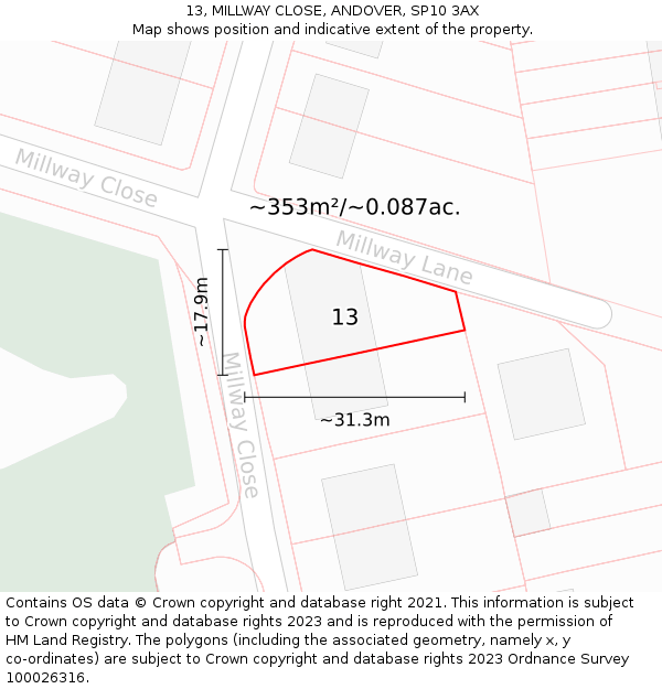 13, MILLWAY CLOSE, ANDOVER, SP10 3AX: Plot and title map