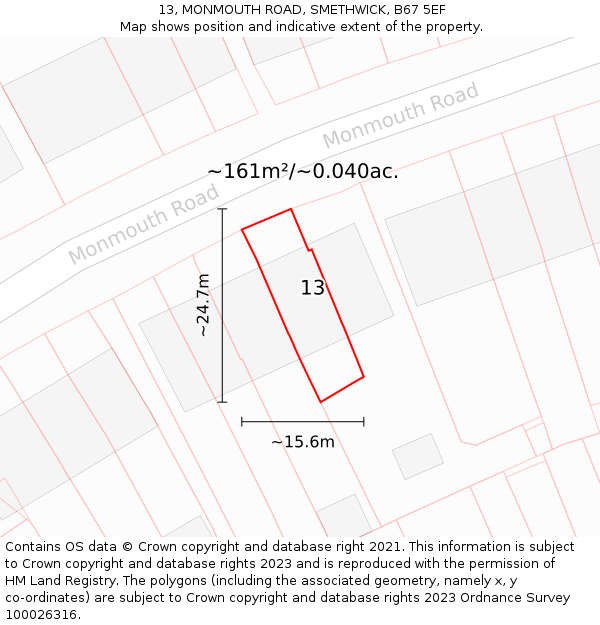 13, MONMOUTH ROAD, SMETHWICK, B67 5EF: Plot and title map