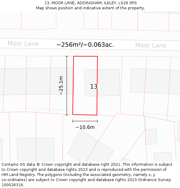 13, MOOR LANE, ADDINGHAM, ILKLEY, LS29 0PS: Plot and title map