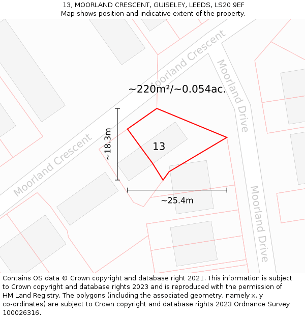 13, MOORLAND CRESCENT, GUISELEY, LEEDS, LS20 9EF: Plot and title map