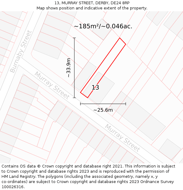 13, MURRAY STREET, DERBY, DE24 8RP: Plot and title map