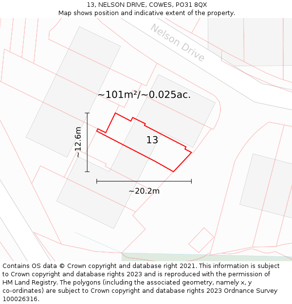 13, NELSON DRIVE, COWES, PO31 8QX: Plot and title map