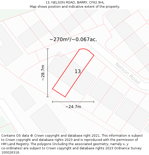 13, NELSON ROAD, BARRY, CF62 9HL: Plot and title map