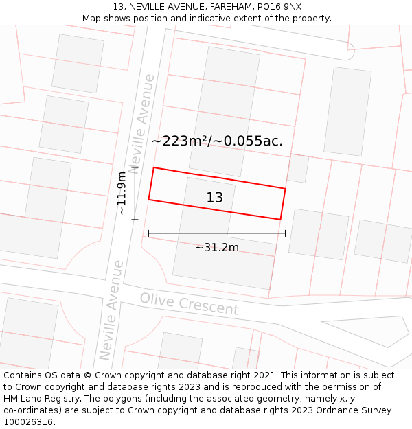 13, NEVILLE AVENUE, FAREHAM, PO16 9NX: Plot and title map