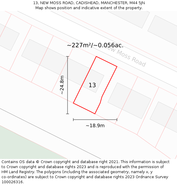 13, NEW MOSS ROAD, CADISHEAD, MANCHESTER, M44 5JN: Plot and title map