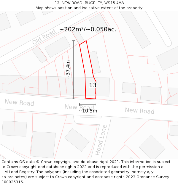 13, NEW ROAD, RUGELEY, WS15 4AA: Plot and title map