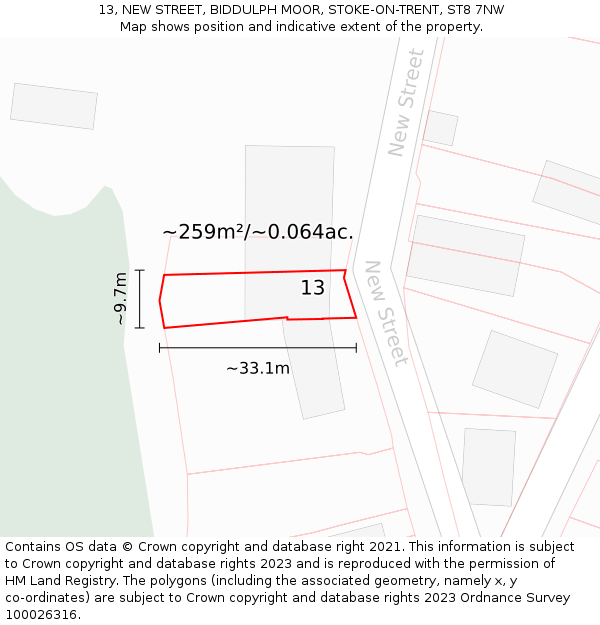 13, NEW STREET, BIDDULPH MOOR, STOKE-ON-TRENT, ST8 7NW: Plot and title map