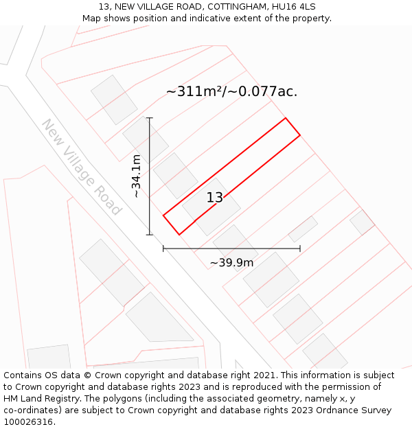 13, NEW VILLAGE ROAD, COTTINGHAM, HU16 4LS: Plot and title map