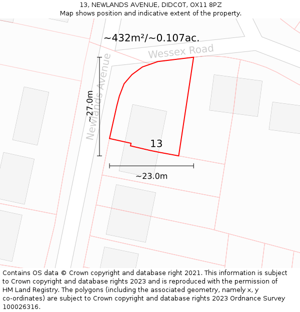 13, NEWLANDS AVENUE, DIDCOT, OX11 8PZ: Plot and title map