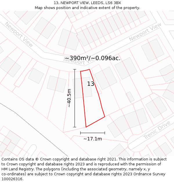 13, NEWPORT VIEW, LEEDS, LS6 3BX: Plot and title map