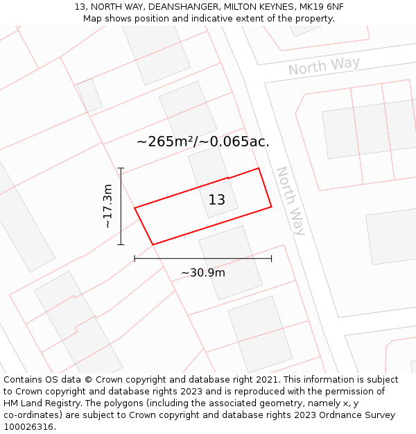 13, NORTH WAY, DEANSHANGER, MILTON KEYNES, MK19 6NF: Plot and title map