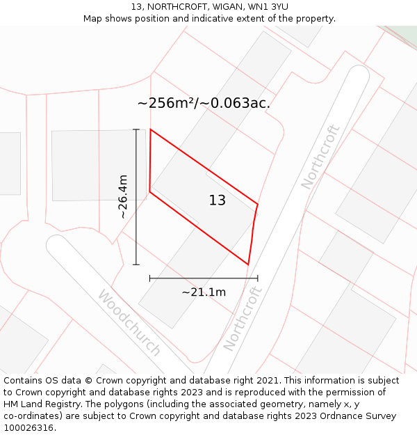 13, NORTHCROFT, WIGAN, WN1 3YU: Plot and title map