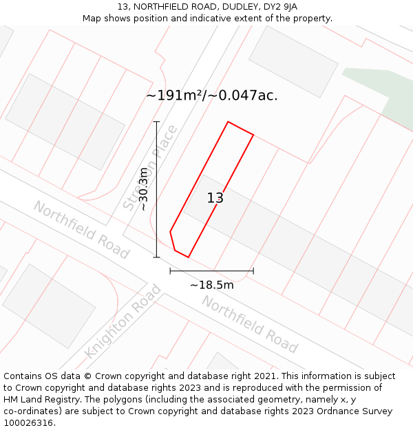 13, NORTHFIELD ROAD, DUDLEY, DY2 9JA: Plot and title map