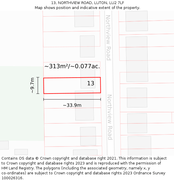 13, NORTHVIEW ROAD, LUTON, LU2 7LF: Plot and title map