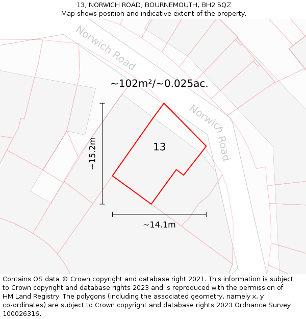 13, NORWICH ROAD, BOURNEMOUTH, BH2 5QZ: Plot and title map