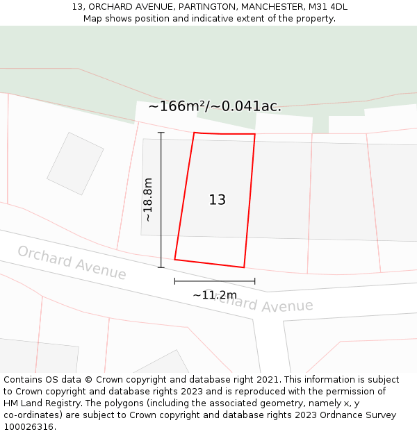 13, ORCHARD AVENUE, PARTINGTON, MANCHESTER, M31 4DL: Plot and title map