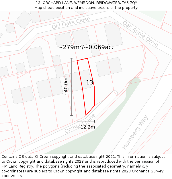 13, ORCHARD LANE, WEMBDON, BRIDGWATER, TA6 7QY: Plot and title map