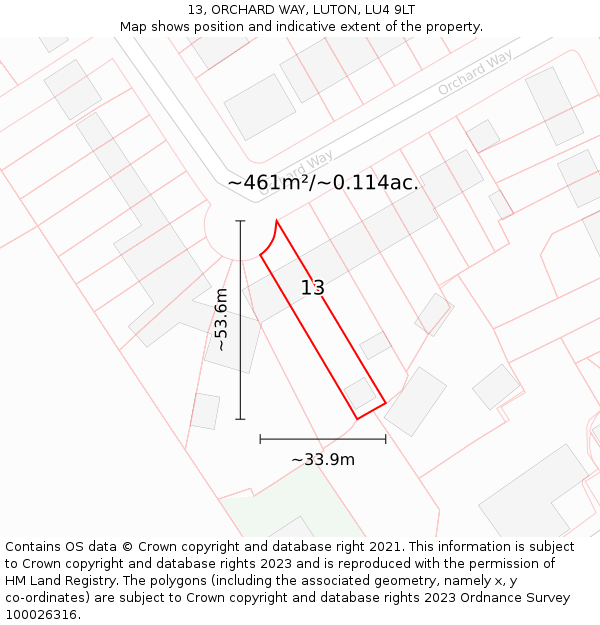 13, ORCHARD WAY, LUTON, LU4 9LT: Plot and title map