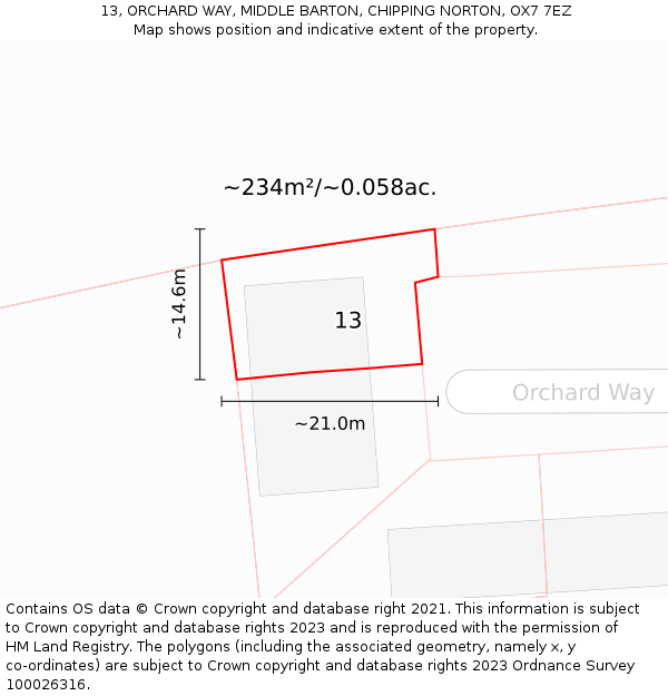 13, ORCHARD WAY, MIDDLE BARTON, CHIPPING NORTON, OX7 7EZ: Plot and title map