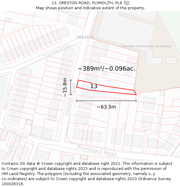 13, ORESTON ROAD, PLYMOUTH, PL9 7JZ: Plot and title map