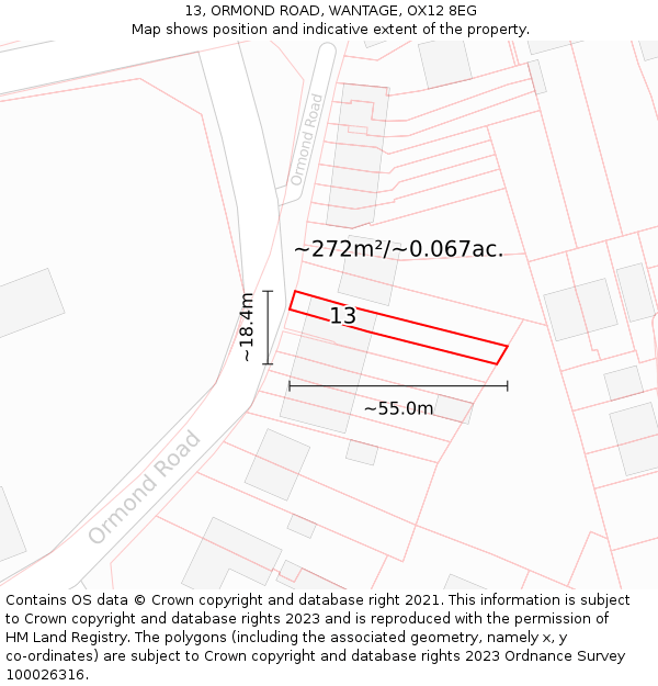 13, ORMOND ROAD, WANTAGE, OX12 8EG: Plot and title map