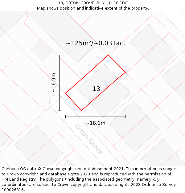 13, ORTON GROVE, RHYL, LL18 1DG: Plot and title map