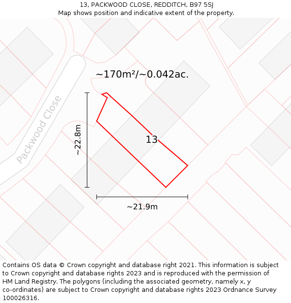 13, PACKWOOD CLOSE, REDDITCH, B97 5SJ: Plot and title map