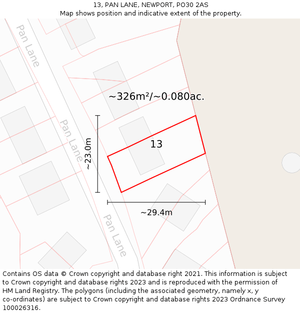 13, PAN LANE, NEWPORT, PO30 2AS: Plot and title map