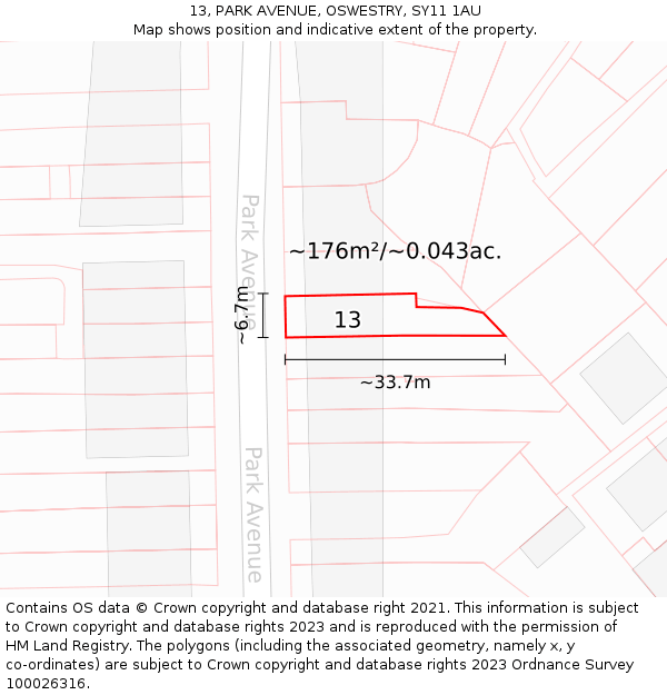 13, PARK AVENUE, OSWESTRY, SY11 1AU: Plot and title map