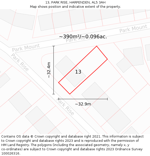 13, PARK RISE, HARPENDEN, AL5 3AH: Plot and title map