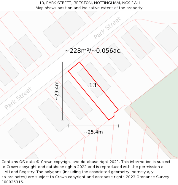 13, PARK STREET, BEESTON, NOTTINGHAM, NG9 1AH: Plot and title map