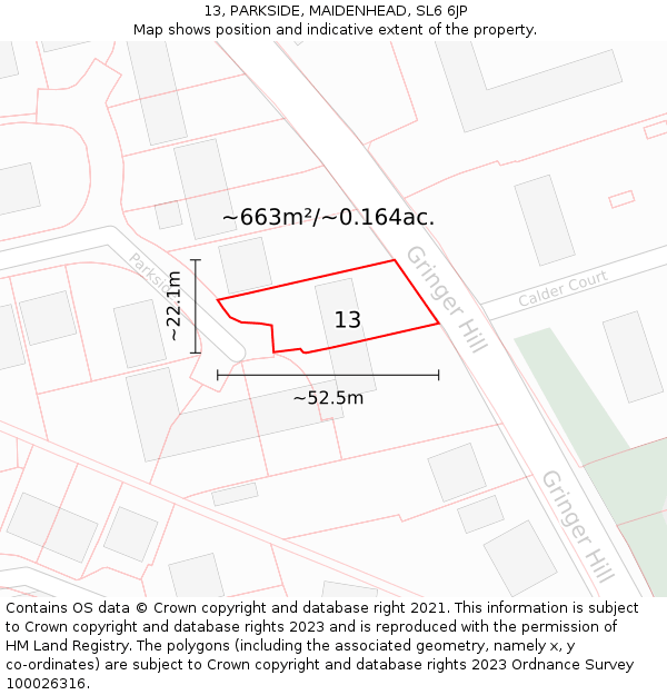 13, PARKSIDE, MAIDENHEAD, SL6 6JP: Plot and title map