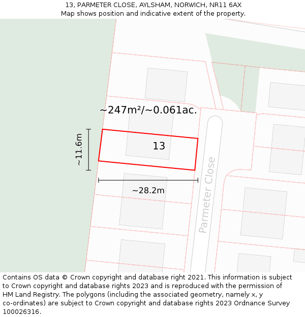 13, PARMETER CLOSE, AYLSHAM, NORWICH, NR11 6AX: Plot and title map