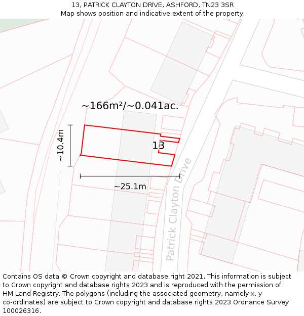13, PATRICK CLAYTON DRIVE, ASHFORD, TN23 3SR: Plot and title map