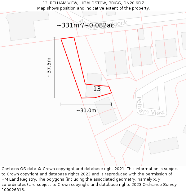 13, PELHAM VIEW, HIBALDSTOW, BRIGG, DN20 9DZ: Plot and title map